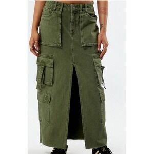 Gemma Ray Long Cargo Skirt,Low Rise, Olive Green ,Non Stretch,Relaxed Sz 7/28